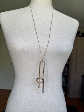 NWT Jenny-bird Modern Gold Long Pendant Necklace with Loop Accent